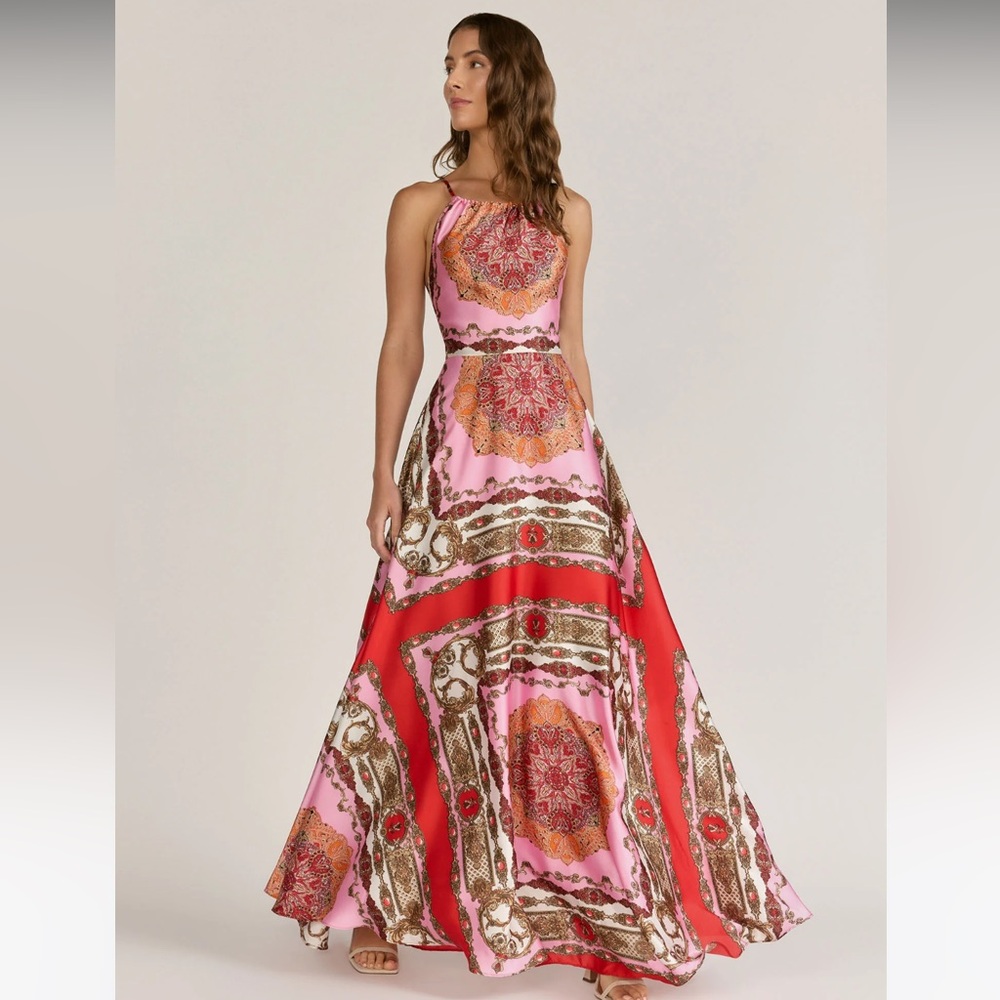 Elegant Pink and Red Maxi Dress